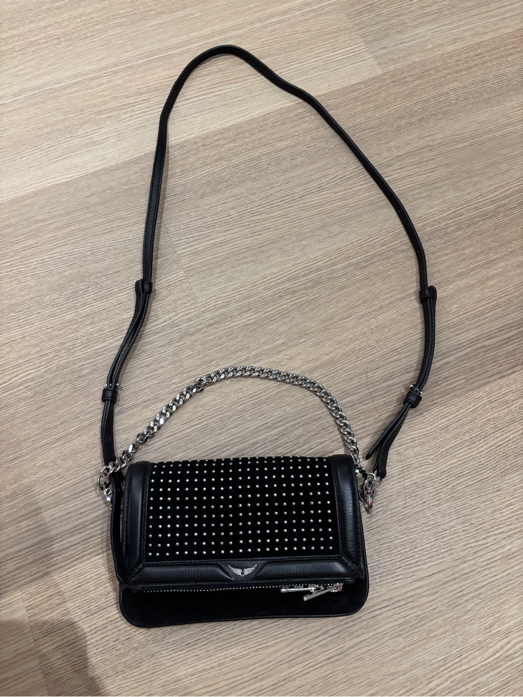 Zadig & Voltaire Black Studded Crossbody Bag With Silver Chain